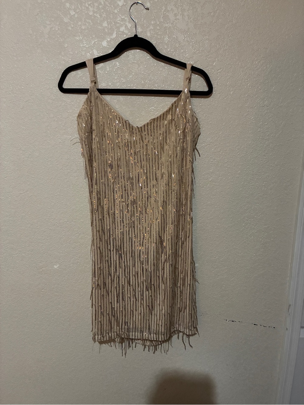 Inspired Hearts Champagne Sequin Fringe Mini Dress